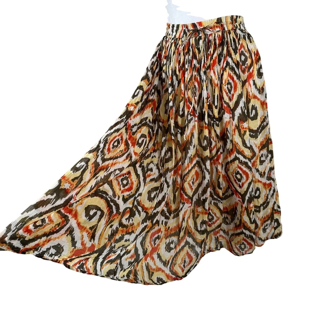 Studio West Maxi Skirt Women S Multicolor Boho Ikat Cotton Flowy Festival Hippie